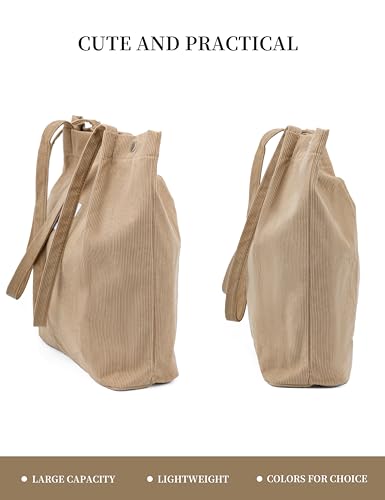 Image of Corduroy Tote Bag Cute Tote Bags for Women Shoulder Bag with Inner Pocket for Work Beach Travel and Shopping Grocery