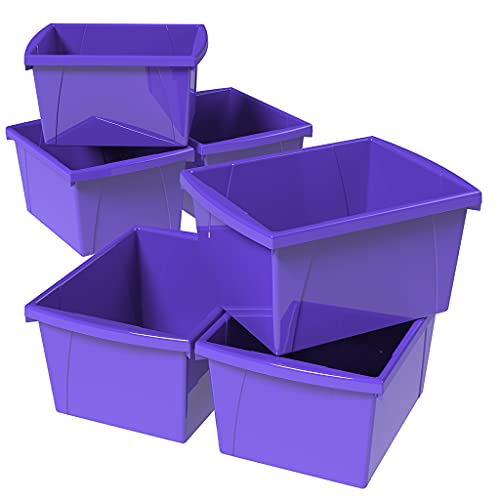 Image of Storex 4 Gallon Storage Bin - Plastic Classroom Organizer for Books and Supplies, Violet, 6-Pack (61481C06C)