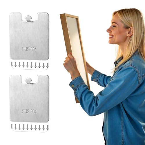 Image of 2pcs Picture Frame Hanging Hooks & 2 Adhesive Strips, Free Hanging Metal Paint Hanging Hooks Kit Picture Hangers Tool Without Nails, No Damage to Wall