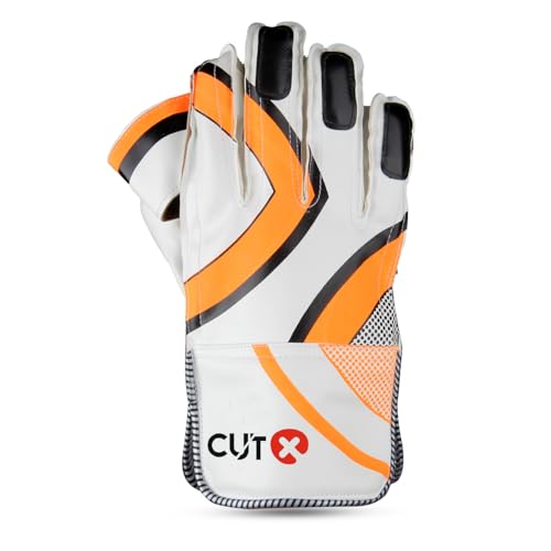 Image of CUT X Cricket Summer Leather Cricket Wicket Keeping Gloves Suitable for Professional Players (Orange)