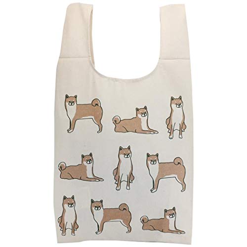 ミニエコバッグ シバガイッパイ ナチュラル NT コンビニバッグ 紐付き 畳んでコンパクトに 綿100% インド製 フレンズヒル サイズ:45x25cm