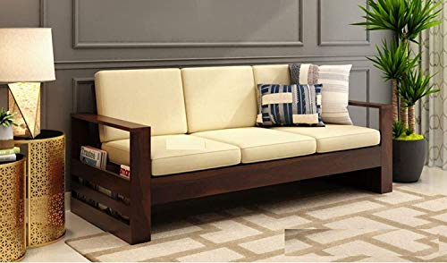 Image of BN Furniture Solid Sheesham Wood Sofa Set 6,5,3&2 Seater Cushioned Back for Living Room Stylish, Durable & Comfortable for Home, Office, Hall, Guest Room (Walnut Finish -White Cushion, 5 Seater)