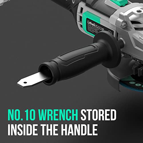 Litheli Cordless Angle Grinder, 4-1/2 Inch Blade, 4-Pole Motor, 3-Position Adjustable Auxiliary Handle For Cutting And Grinding, W/ 4.0Ah Battery & Fast Charger #TOP7
