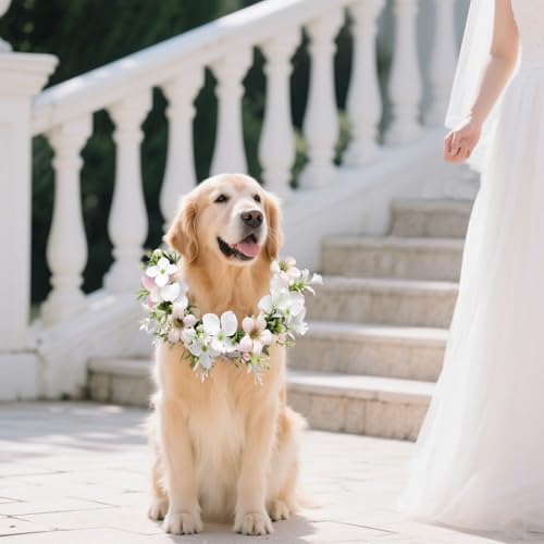 pclapora Hunde Hochzeits Blumenhalsband, Hochzeitshalsband für Hunde, Hochzeitskleidung Blumenkranz Schleife Haustier Blumenring, Corsage Hund Blumen-Krone, für Hund Hochzeit Verlobung Party Outfit