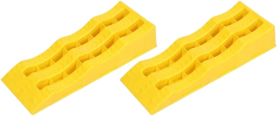 1 Pair 3 Stage RV Leveling Ramps Yellow Trailer Camper Wheel Chocks for Stabilizing Uneven Ground and Parking Compatible with