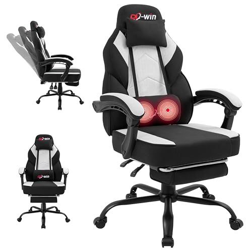 Image of Gaming Chair for Adults with Footrest & Massage Lumbar Support, Ergonomic High Back Gamer Chair, Adjustable Swivel Computer Gaming Chairs with Headrest and Linkage Armrests,Black