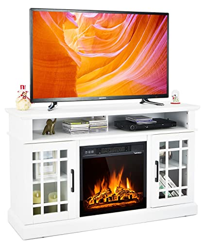 Happygrill 48 inch Electric Fireplace TV Stand with Remote Control, TV Stand with Fireplace Heater, Multifunctional Console Table with Storage Cabinets