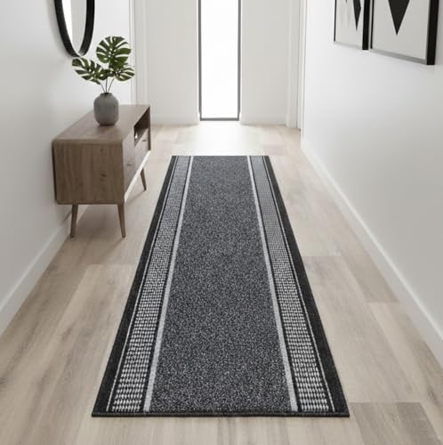 Tadi & Imperio1979 Alfombra Larga para Pasillo, Cocina, entradas Antideslizante de Colores Taupe y Antracita, Lavable en Lavadora y a Mano.