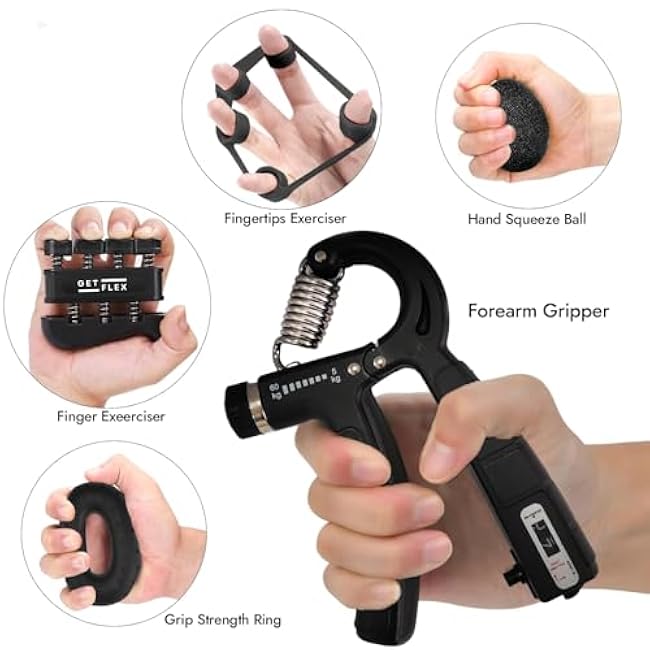 Grip Strength Trainer (6 Pack) - Forearm Strengthener - Hand Gripper Strengthener - Stress Relief Ball and Adjustable Spring Resistance Ranging From 11 To 132 Lbs(5 To 60kg)