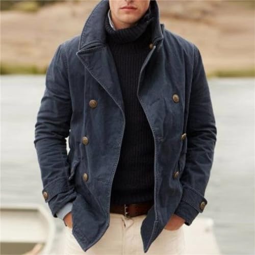 ZWRXW Mens Trench Coat Fall Fashion Lapel Double Breasted Casual Loose Fit Jacket Lightweight Lapel Windbreaker Outwear2