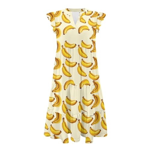 Image of Women's Casual Ruffle Sleeve Dress V Neck Pullover Dress Flowy A-Line Pleated Lightweight Dress with Pockets