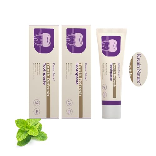 Kreain Nature Tooth Refresh Toothpaste Whitening & Stain Remover for Coffee Hydroxyapatite for Enamel Support Fresh Breath Gentle for Sensitive Teeth Fluoride-Free Adults & Kids 3.5 Oz 2 Pack