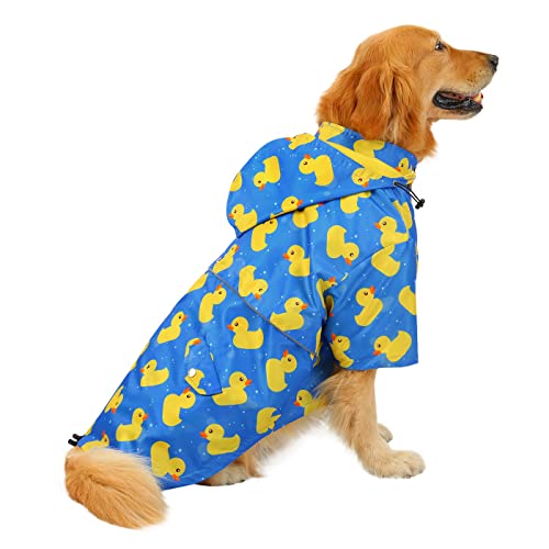 HDE Dog Raincoat Double Layer Zip Rain Jacket with Hood for Small to Large Dogs Ducks Blue - XL