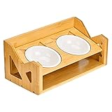 Cozywind Set di Ciotole per Gatti Ciotole per Gatti e Cani Rialzate in Ceramica Scodella Ciotole per Gatto Cane in Bambu con