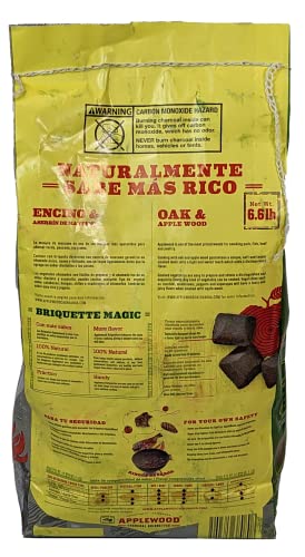 6.5 Lb Oak & Applewood Charcoal Briquettes for Smoking Beef, Pork, Fish, Steaks, Ribs & More, 100% All-Natural, Quick & Easy Lighting for Outdoor BBQ, Smoker, Tailgating, Camping by Billy Buckskin Co.