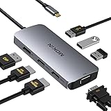 USB C to Dual HDMI Hub, USB C Docking Station, 7 in 1 Type C Docking Station Dual HDMI Adapter, USB C Adapter with Dual HDMI, VGA, 3 USB Port,DP Port Compatible for Dell XPS 13/15, Lenovo Yoga,etc.