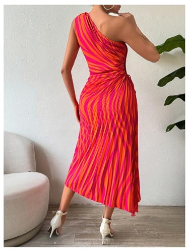MakeMeChic Women's Casual Striped Cut Out One Shoulder Sleeveless High Waist Summer A Line Maxi Dresses2