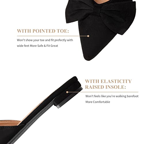 Trary Mules For Women Flats, Bow Pointed Toe Womens Shoes Dressy Casual, Black Mules, Business Casual Shoes For Women, Flats Shoes For Women, Slip On Flats For Women Dressy Comfortable-Black Suede #TOP2