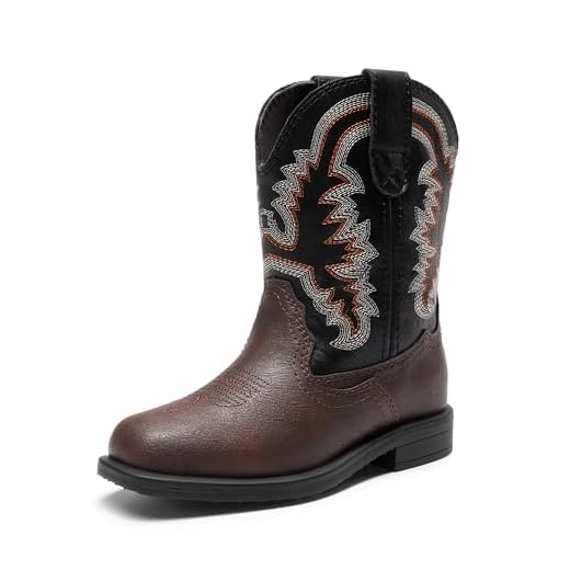 DREAM PAIRS Toddler Boys Girls Cowboy Cowgirl Boots Little Kids Western Square Toe Riding Mid Calf Boots,Size 8 Toddler,Dark Brown/Black,SDBO2307K