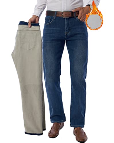 heipeiwa Men's Winter Fleece Lined Jean Thermal Relaxed Fit Warm Denim Pants - Main Image