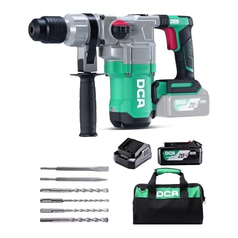 DCA 20V MAX Brushless Rotary Hammer Drill, 4.5 Joule, 3800BPM, 1-1/8 Inch SDS-Plus, Cordless Heavy Duty Rotary Hammer Drill, 5.0Ah Battery, 4A Fast Charger, Safety Clutch, 4 Drill Bits and 2 Chisels Cover