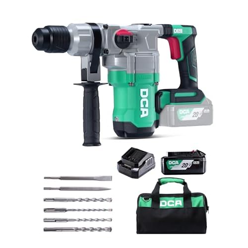 DCA 20V MAX Brushless Rotary Hammer Drill, 4.5 Joule, 3800BPM, 1-1/8 Inch SDS-Plus Cordless, 5.0Ah Battery, 4A Fast Charger, Safety Clutch and Vibration Control, 4 Drill Bits and 2 Chisels
