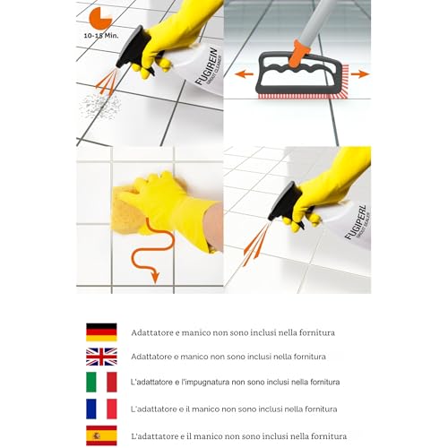 FUGINATOR Spazzola per fughe grigio/arancione - Spazzola per la pulizia delle fughe in bagni, toilette, cucine ecc. - Pulizia di piastrelle per pareti e pavimenti - Spazzola maneggevole per le fughe - 4
