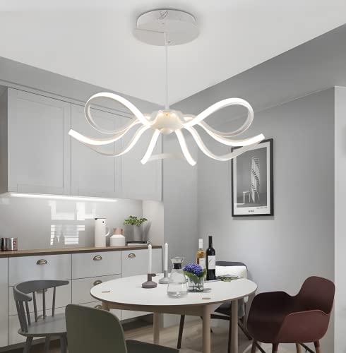 Chandelier LED dimmable blanc avec télécommande pour salon moderne