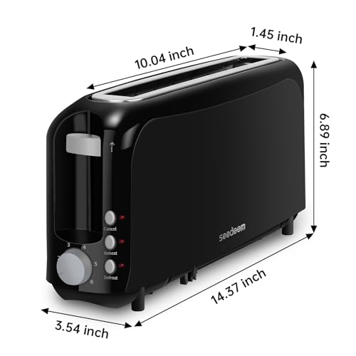 SEEDEEM 2 Slice Slim Toaster, 10" Long Slot, 6 Shade Settings, Black - Image 5