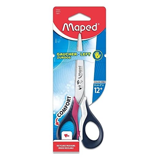 Maped - Ciseaux Sensoft 16 cm pour Gauchers avec Anneaux Souples et Ergonomiques - Ciseaux Scolaires dès 12 Ans - Pour Collège et Lycée - Coloris Aléatoire