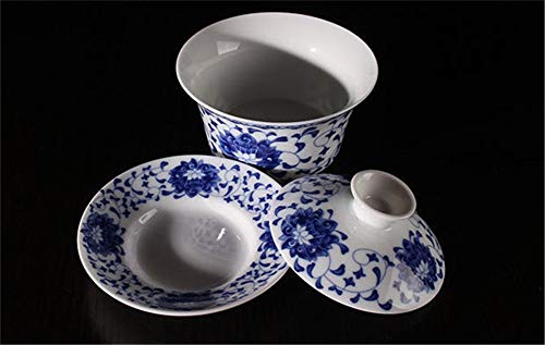 Delifur Jingdezhen Lotus Design Chinese Gaiwan Traditional Chinese Teaware China Traditional Blue And White Porcelain Large Gaiwan Kungfu Teacup (350 Ml) #TOP2