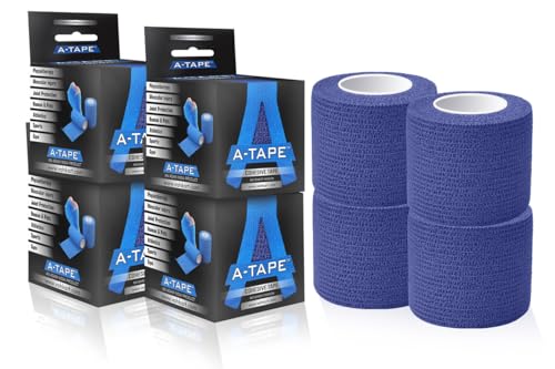 Image of A-Tape Breathable Self Adhesive Cohesive Bandage Wrap - Athletic Non-Woven for Sports, Medical Use, Injuries, Knee & Wrist Support - Suitable for Humans & Pets (Navy Blue, 5cm Pack Of 4)