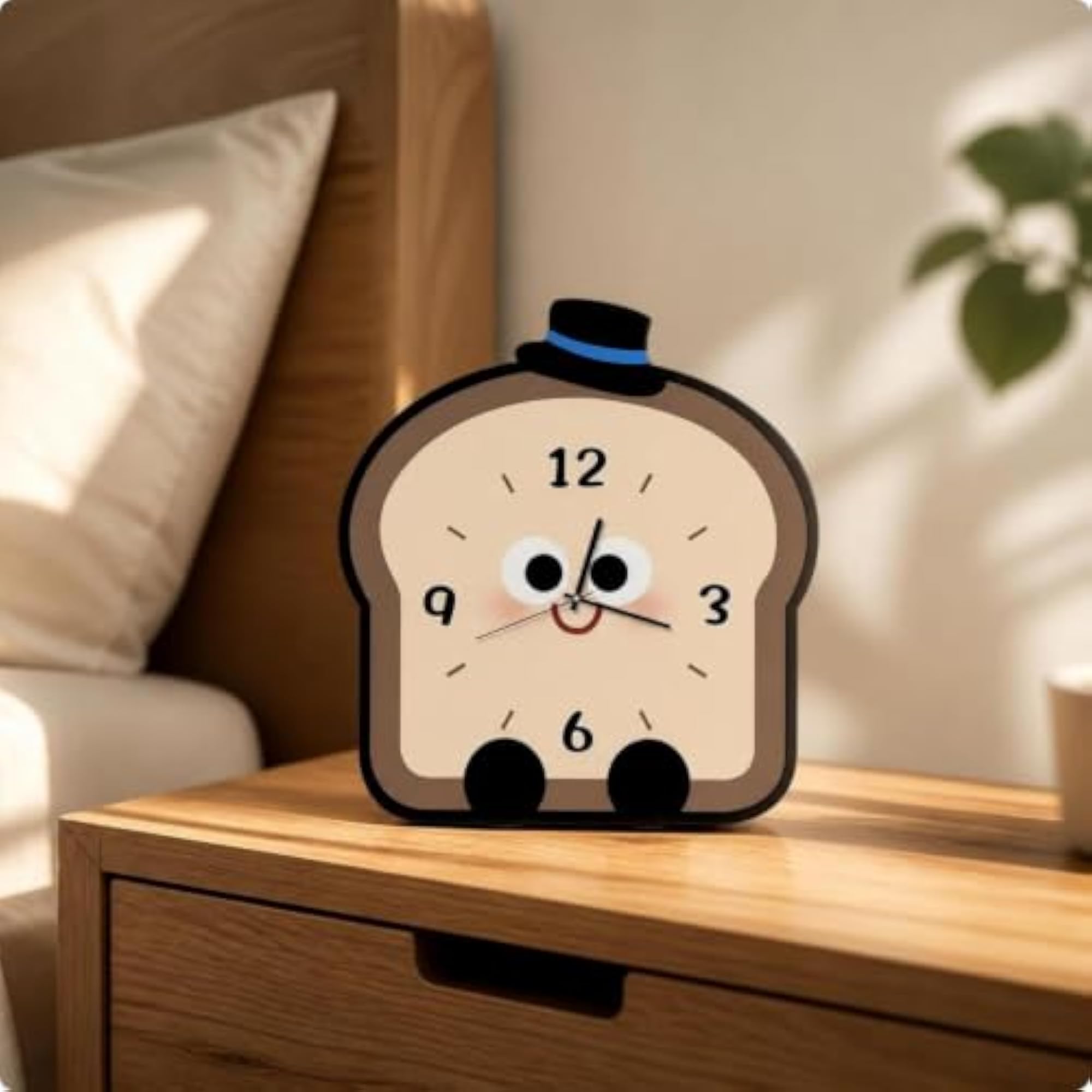 Cartoon Bread Clock, Compact Tabletop Size
