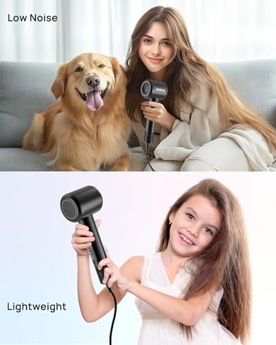 ANIEKIN Hair Dryer, High-Speed Ionic Low Noise Blow Dryer with Brushless Motor for Fast Drying, Thermo-Control Quiet Compact Hair Blow Dryer with Magnetic Diffuser for Curly Hair for Home Travel Salon