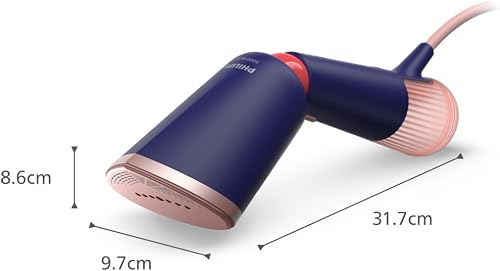 Philips Défroisseur à Main Série 5000 : 1400 W, vapeur continue, double réservoir, prêt en 35 s, modes Eco et Max, tête réglable, semelle métal, accessoires, bleu marine (STH5030/20). - 7