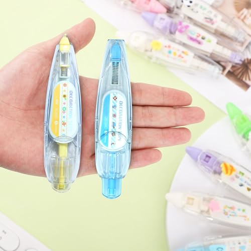 Image of GLUN Decorative Correction Tape 3 Meter Length Cute Cartoon Animal Prints, Cat, Dog, and Owl Prints, Retractable Pen for Scrapbooking, Diary, Planner, Journal DIY Crafts Yellow Colour