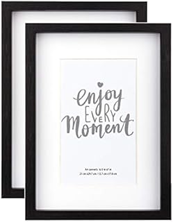kennethan Photo Frame 11×14 Inch 2 Pack Black-with White Mount,Wooden Picture Frames with Glass for Wall Mounting