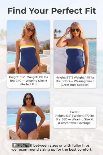 Image of Daci Women Strapless Tankini Tummy Control 2 Piece Bandeau Swimsuit | Full Coverage,Removable&Adjustable Straps,Built-in Soft Unremovable Bra,Ruched Tummy Control,Mid Waist Bottom,Fully Lined