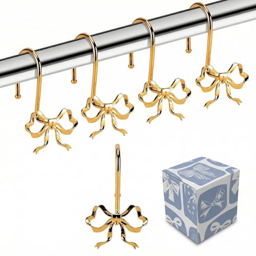 YanKiTour Bow Shower Curtain Hooks, 12 Pack Metal...