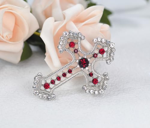 Image of Gyn&Joy Sparkle Crystal Rhinestones Holy Cross Brooch Pin Jewelry For Women Men