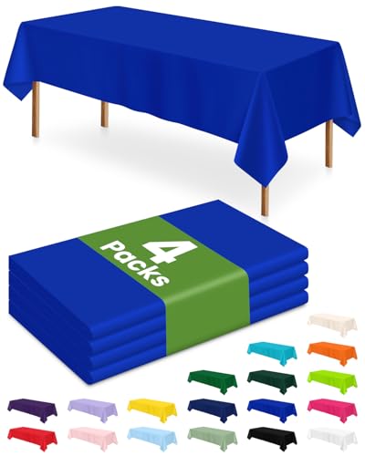 Image of LANLISA 4 Pack Blue Plastic Tablecloth Disposable, 54 x 108 Inch