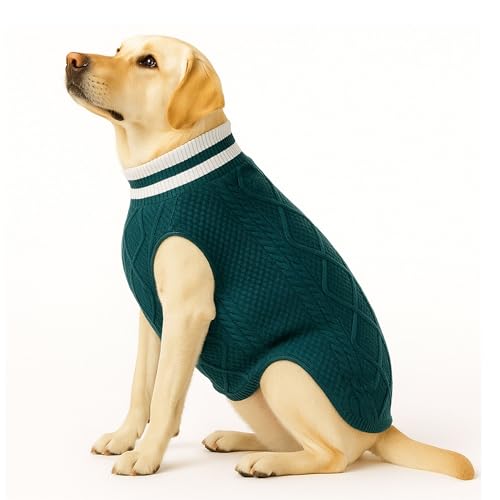 Image of Dog Sweater for Large Dogs (Dark Green, 24-Inch) - Soft, Stretchable Knit Dog Winter Clothes to Keep Labrador, Boxer & Indie Warm, Cozy and Stylish