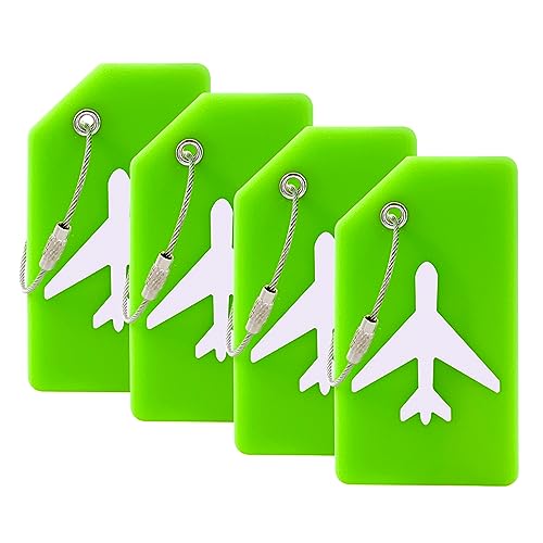 Mziart 4 Pack Silicone Luggage Tags for Suitcases Travel Bag Tags, Suitcase Tags with Privacy Name ID Card Quickly to Spot Baggage (Green)