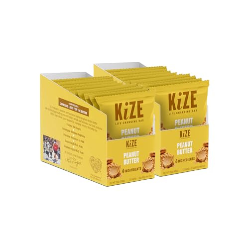 KiZE Energy Bars - Peanut Butter - 20-Count - Gluten Free, Non-GMO, and High Protein Meal Replacement Energy Bars, Clean and Simple Food Ingredients - 10g High Protein Snacks (20 Count)