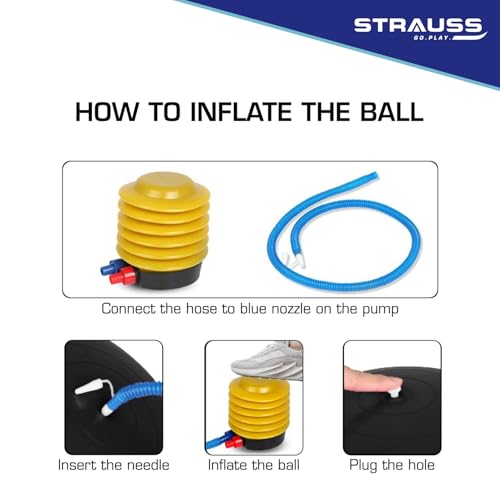 STRAUSS Anti-Burst Rubber Gym Ball with Free Foot Pump | Round Shape Swiss Ball for Exercise, Workout, Yoga, Pregnancy, Birthing, Balance & Stability, 75 cm, (Blue) (Image - 5)
