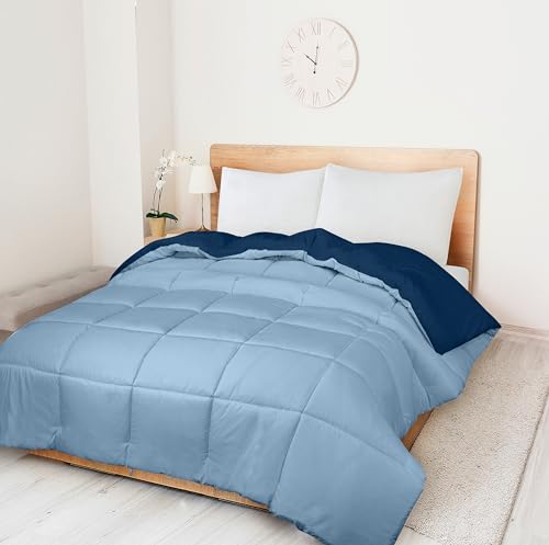 Image of ROYALE All Season Down Alternative Bedding - Lightweight Quilted Comforter with Corner Tabs - Soft Luxury Hotel Comforter - Box Stitched Duvet Insert (Full, Navy & Lake Blue)