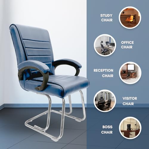 Image of activa Executive Office Visitor Chair | Ergonomic Relax Chair for Study, Home, Reception| Comfortable Cushioned Seat Back, Double Pipe Frame with Arm Rest Guest Seating (1, Grey, Regal)