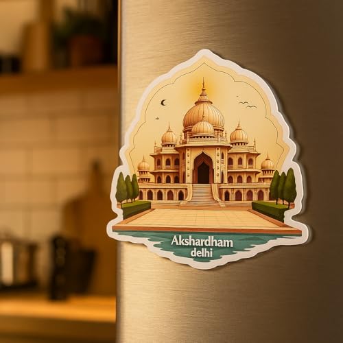 Image of Naxon Akshardham Delhi Theme Souvenir Wooden Fridge Magnet for Refrigerator - Printed Fridge Magnet for Kitchen & Home Decor | Perfect Souvenir Gift | Size 3x3 in | Pack of 1