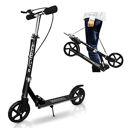 キックボード キックスクーター 子供 大人用 折り畳み式 3段階調整フット/ハンドブレーキ 立ち乗り式二輪車 20CMビッグタイヤ ち運び用スリングベルト付き アルミニウム製