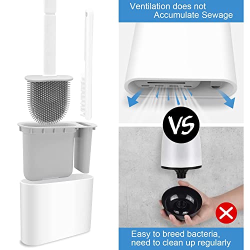 Toilet Brush, Silicone Toilet Brush, Toilet Brush And Stand, Toilet Cleaning System, Wall Mounted Toilet Stick Anti-Slip Long Handle Soft Silicone Bristles, Easy Cleaning Toilet Corner（2 Packs） #TOP1